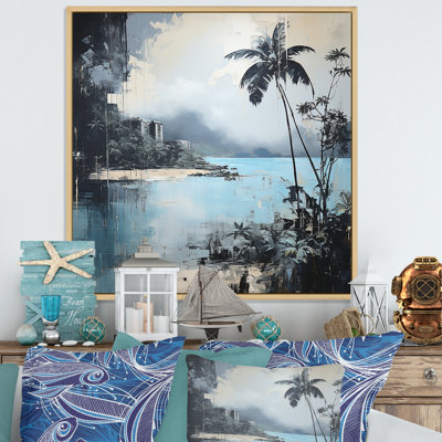 " Tropical Blue And Gray Palmtree Collage I "