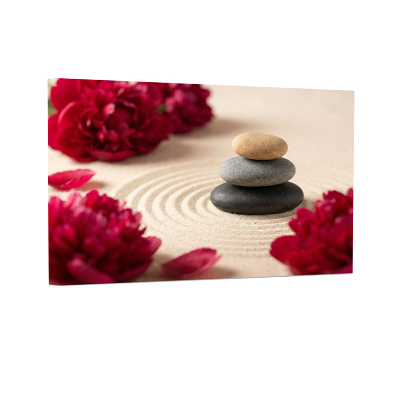 Fashion Zen Stones, sable, ondulations de fleurs rouges, H 20 po x l 30 po