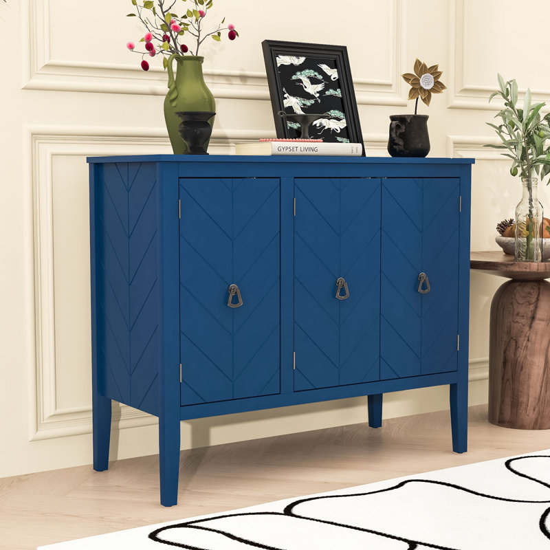 Rustic Wood Console Tables with Versatile Storage Cabinet, Navy Blue
