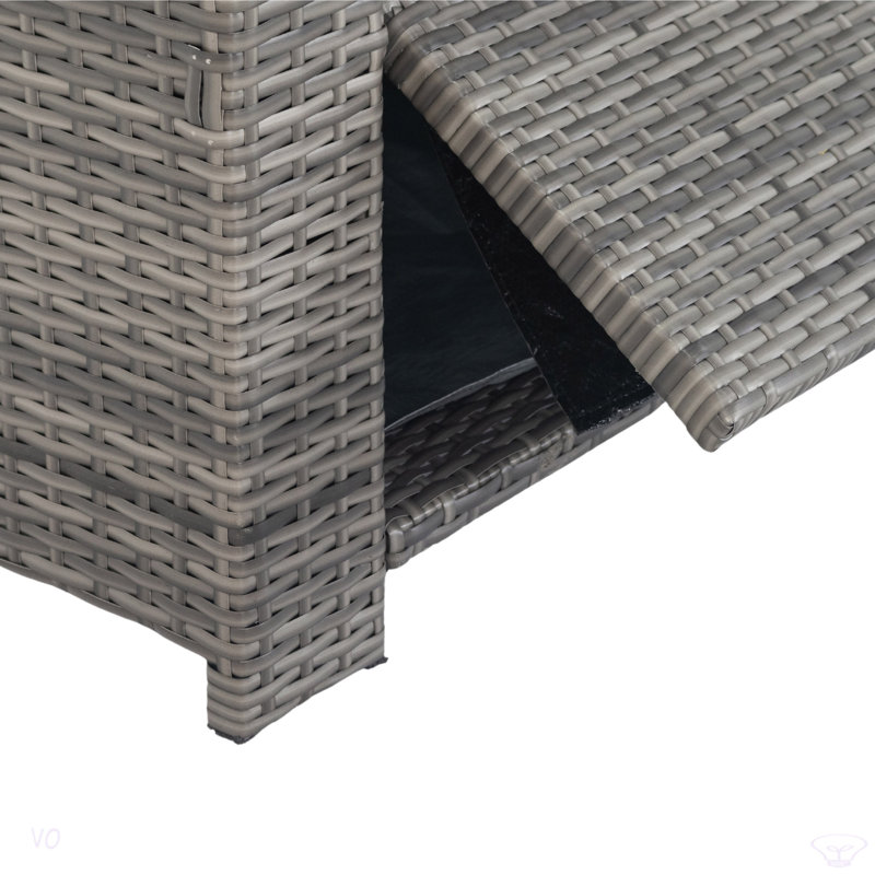 Ensemble modulaire d'extérieur en osier 5 pièces 5 pièces avec 3 rangements sous le siège en osier gris + coussin gris foncé