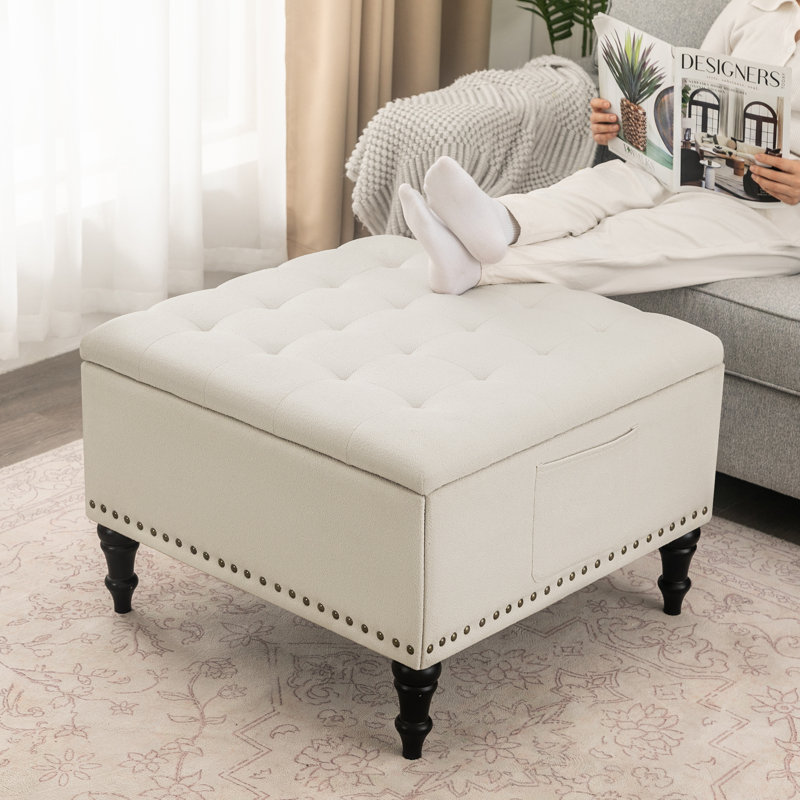 Banc de rangement avec repose-pieds 28 po, Beige