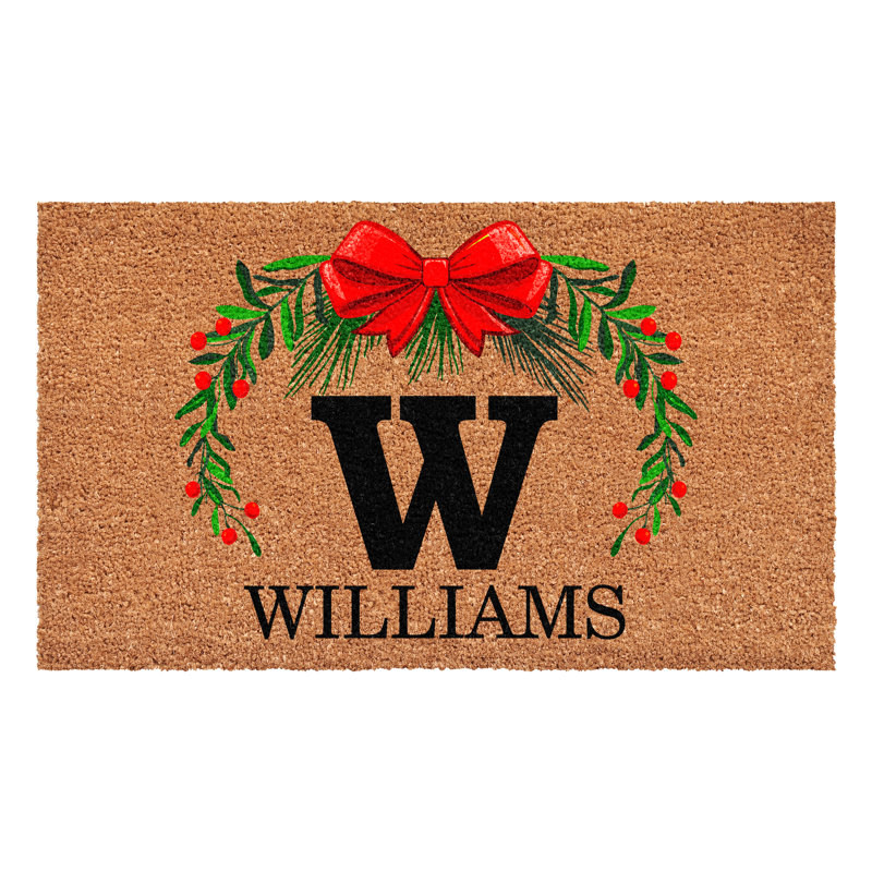 Paillasson couronne de Noël personnalisé, lettre W, L 24 po x L 36 po