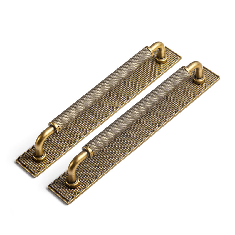 Poignée barre antidérapante en filet avec contre-plaque (G017), 7 3/5", Laiton antique