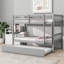 Lit superposé convertible simple au-dessus de simple Neutre gris, lit en bois d'hévéa massif avec gigogne et échelle-234595233