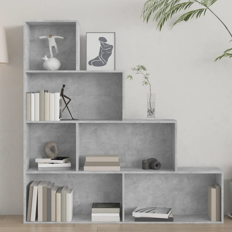 Wingfield 160cm H x 155cm W Geometric Bookcase, Concrete Grey