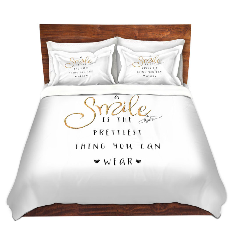  Ensemble de housse de couette Zara Martina A Smile Sparkle, 1 housse simple + 1 taie standard, Blanc / Doré / Noir
