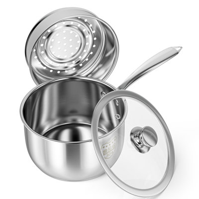 Cookware11 Stainless Steel Saucepan with Steamer Basket