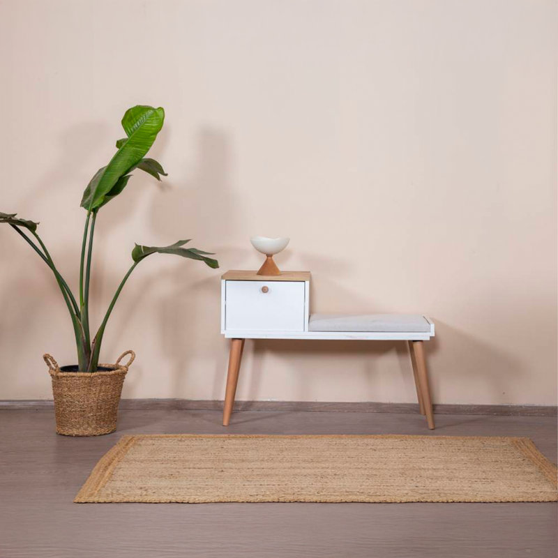 Banc à pieds et poignées en bois Hornbeam avec armoire à porte à fermeture en douceur