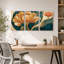 Grande fleur orange avec motif sarcelle et doré, ensemble de 3 toiles-231166543