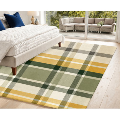 Tapis à carreaux jaunes et verts, lavable à la machine, antidérapant, décoration intérieure élégante pour salon, chambre, entrée, cuisine, balcon, appartement
