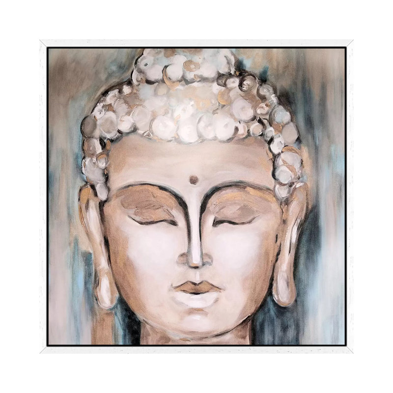 Buddha by Radiana Christova - Painting on Canvas, 66.04cm H x 66.04cm W x 3.81cm D, White Framed