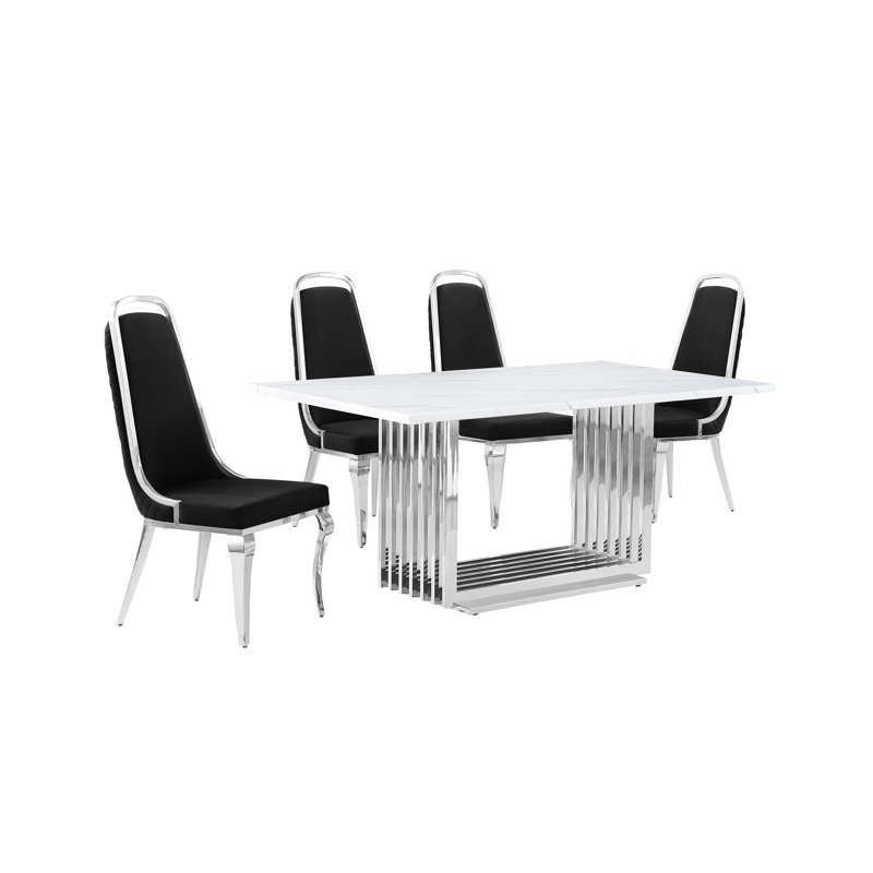Ensemble de salle à manger Keyley, Noir / argent, 5, Argent