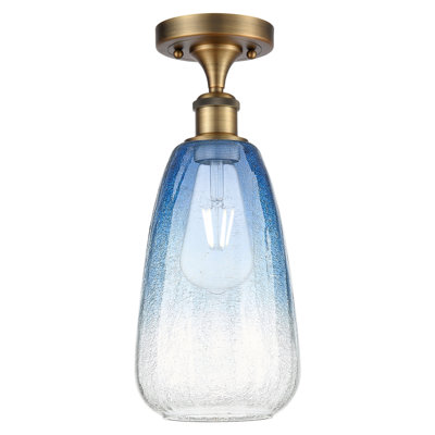 Ballston - Brookhaven Almond - 1 Light 6" Semi-Flush Mount - Brushed Brass Finish - Sapphire Blue Shade