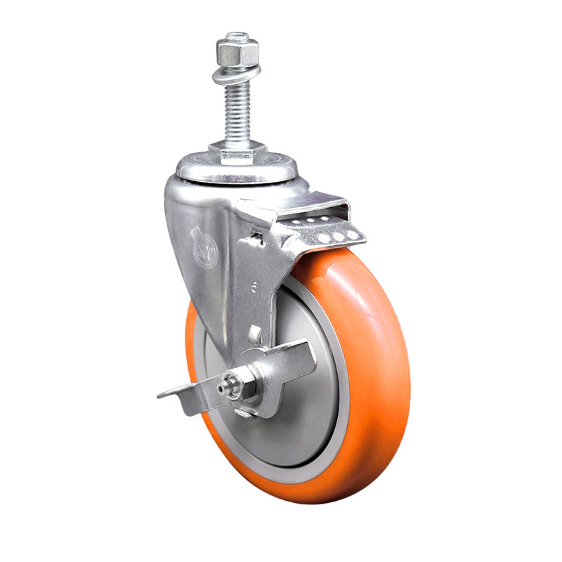 Roulettes pivotantes à tige filetée en polyuréthane de 5 po et 10 mm avec frein SCC, Vert