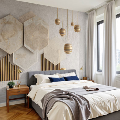 Peel and Stick Wallpaper Modern Luxury Gold Bright Style Geometric Bronze Gold Golden Hexagonal Wall Murals 100"H x 144"W Removable PVC Wall Paper Self-Adhesive Wall Decor for Bedroom Living Room Home Office
