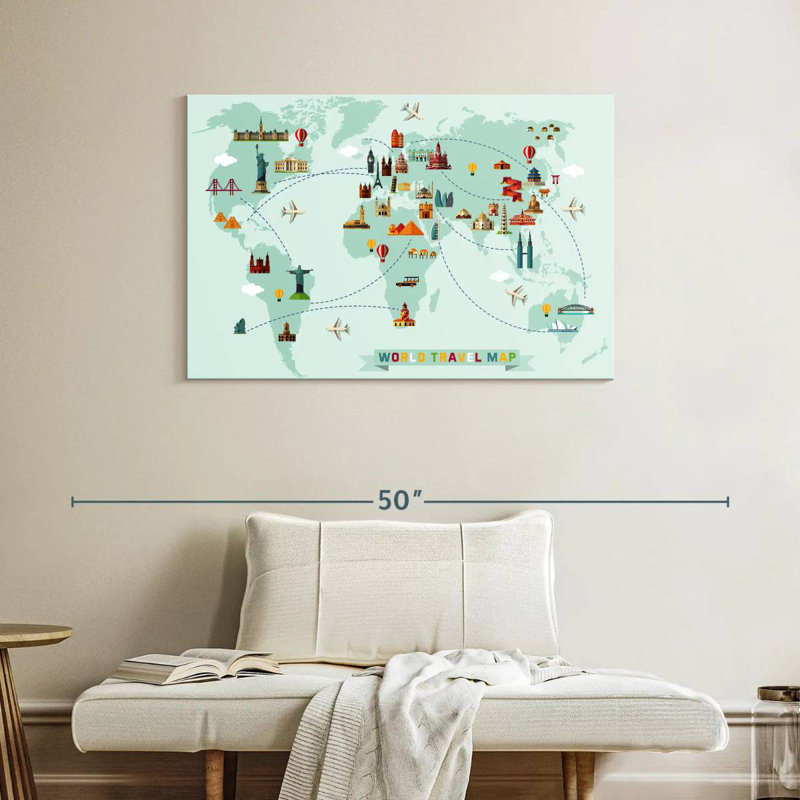 Carte du monde des sites célèbres Aliaz, H 26 po x l 39 po