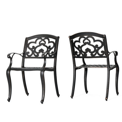 Cast Aluminum Dining Chairs, Of 2, Copper Finish - Hand Crafted 2 Color, Rust, Comfy Seat, Cloud Pattern Back, Patio Use