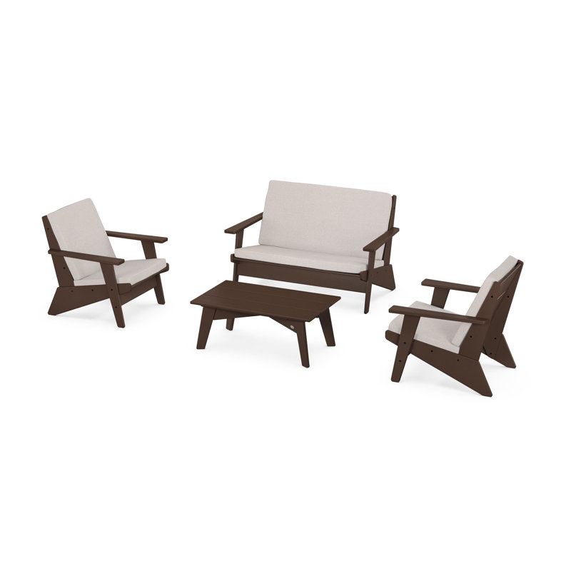 Riviera Modern Lounge 4-Piece Set, Dune Burlap, Mahogany