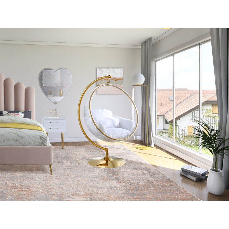 Luna Porch Swing with Stand, White/Gold