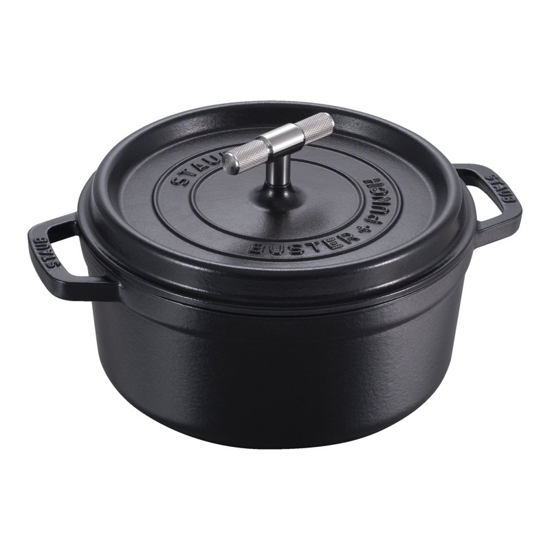 Staub Cast Iron Buster + Punch 4-Qt Dutch Oven - Handle, 4.02 quarts, Matte Black/Stainless Steel