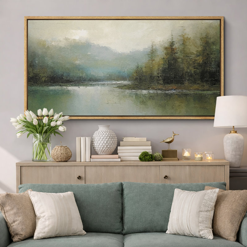 Tranquil River Andest, reproduction encadrée, H 30 po x l 60 po x P 1,5 po, Naturel