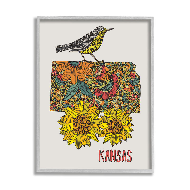 «Kansas Sunflower Blooms State Bird» par Valentina Harper, impression sur toile encadrée, H 20 po x l 16 po