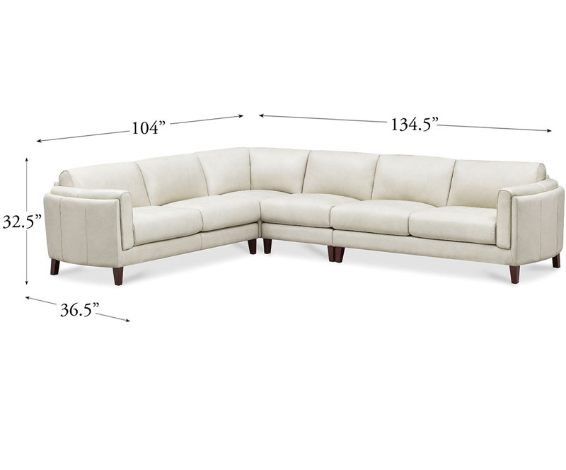 Natchez L-shaped Leather Sectional, Ivory Genuine Leather