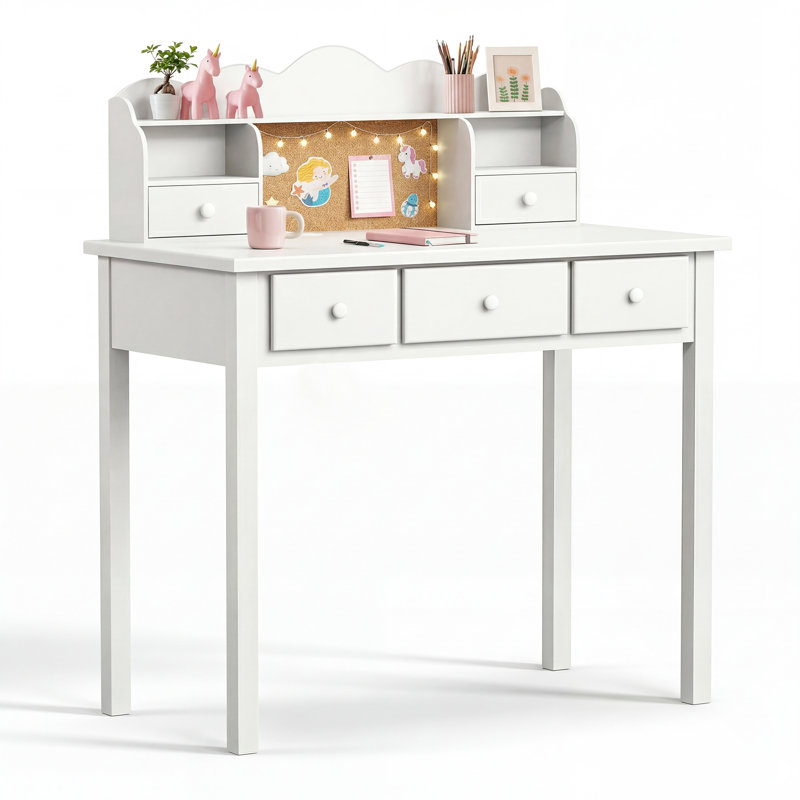Bureau d'ordinateur en bois massif 36,2 "avec 3 prises de courant