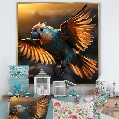 " Blue Parrots Sunset Golden Flight "