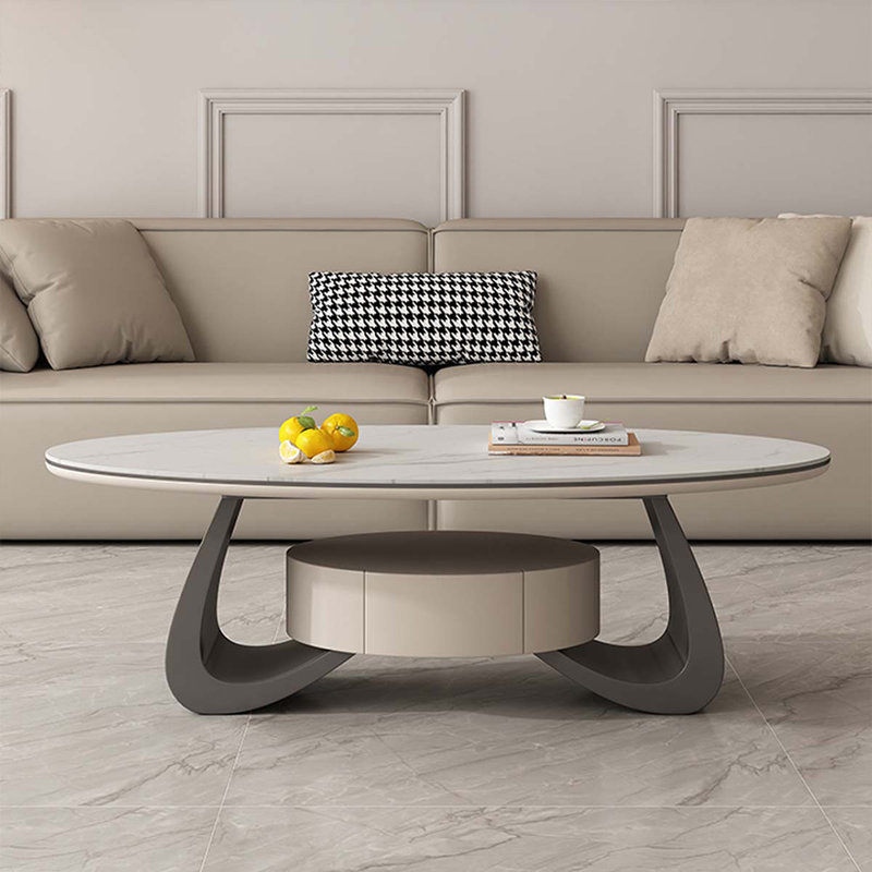 Table basse ovale en bois fritté gris, H 16,54 po x L 55,12 po x l 31,5 po