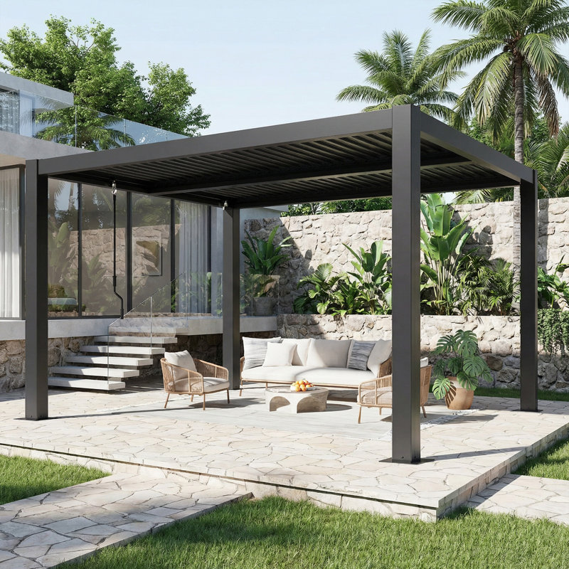 Erommy Louvered Pergola with Adjustable Waterproof Roof, Aluminum Outdoor Gazebo for Patio, Deck & Hot Tub