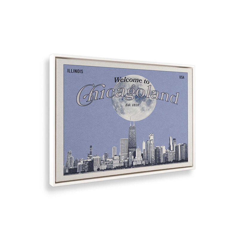 «Welcome to Chicagoland Skyline» par Deny Designs, reproduction d'art, 18 x 24, Blanc, Toile avec cadre