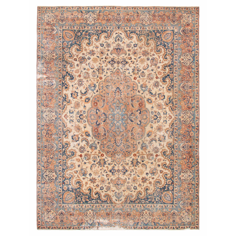 Tapis crème en laine 9 pi 7 po x 12 pi 9 po Mawar
