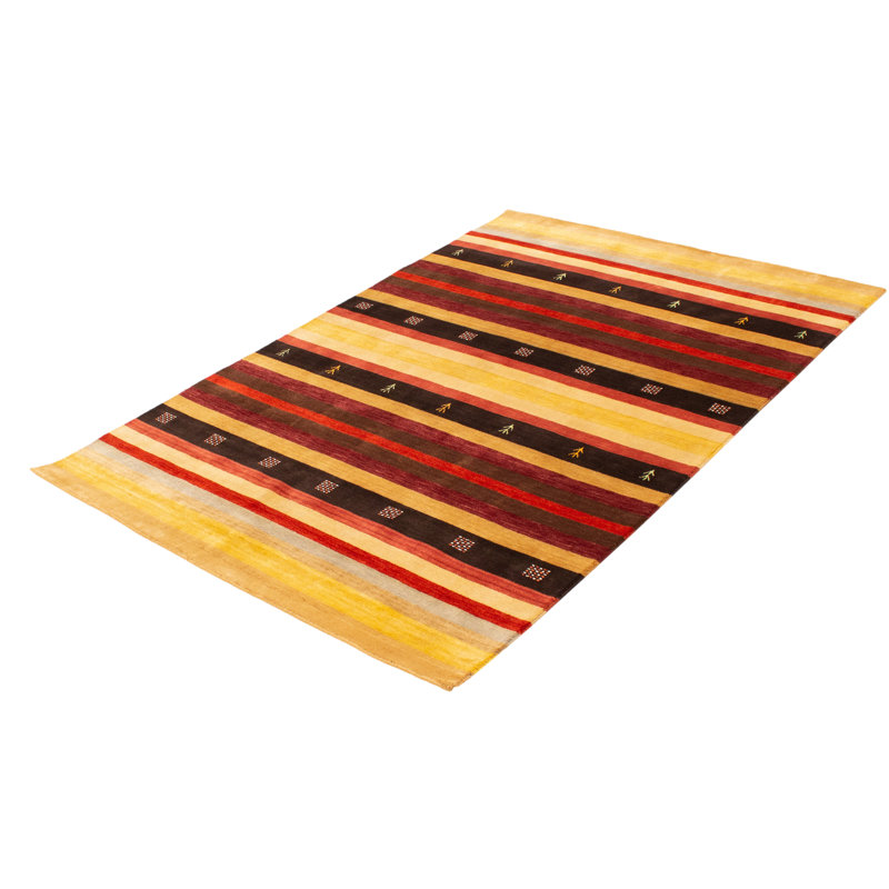 Tapis jaune / rouge / brun en laine tissé à la main 6 pi 2 po x 9 pi 2 po Buchy