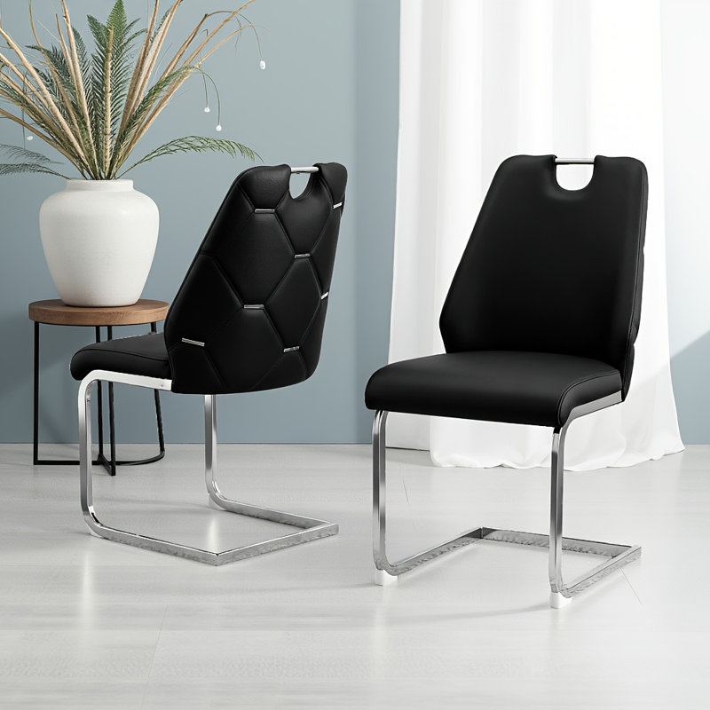 Ensemble de 4 chaises de salle à manger modernes - Cuir d'unité centrale avec maille dorée et anneau argenté, dossier haut
