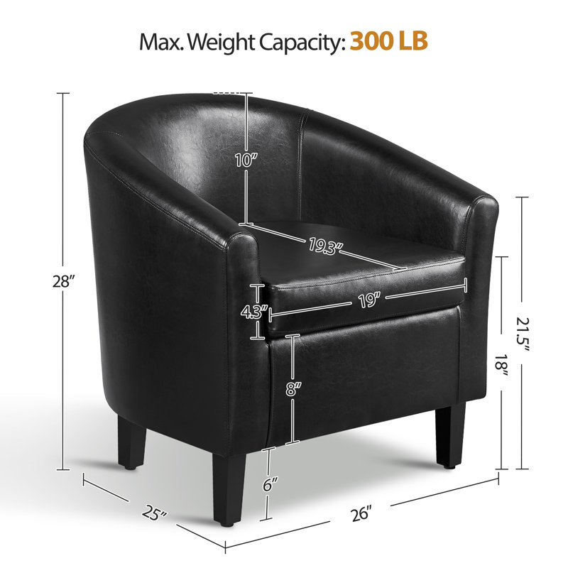 Fauteuil demi-tonneau en cuir 28 po Seldon, Similicuir noir