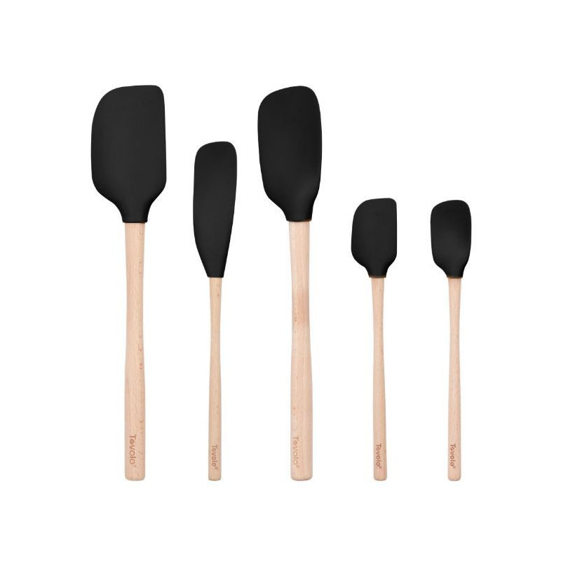 Flex-Core Spatula Wood Handle Set of 5 - White, Black