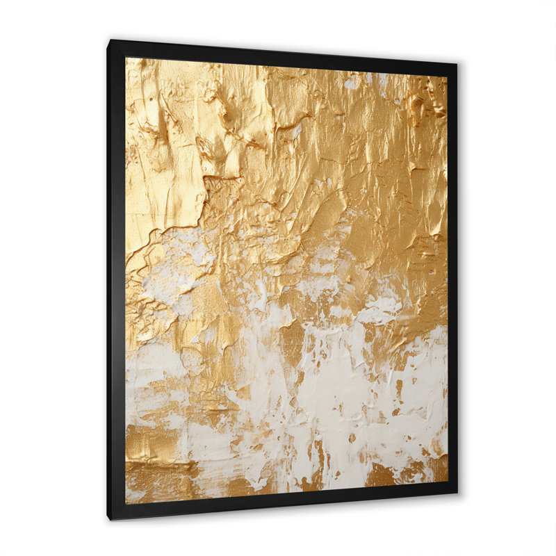 Gentle Abundance Retro Gold Abstract I - Peinture abstraite, art mural, H 32 po x l 16 po x P 1 po, Cadre simple noir