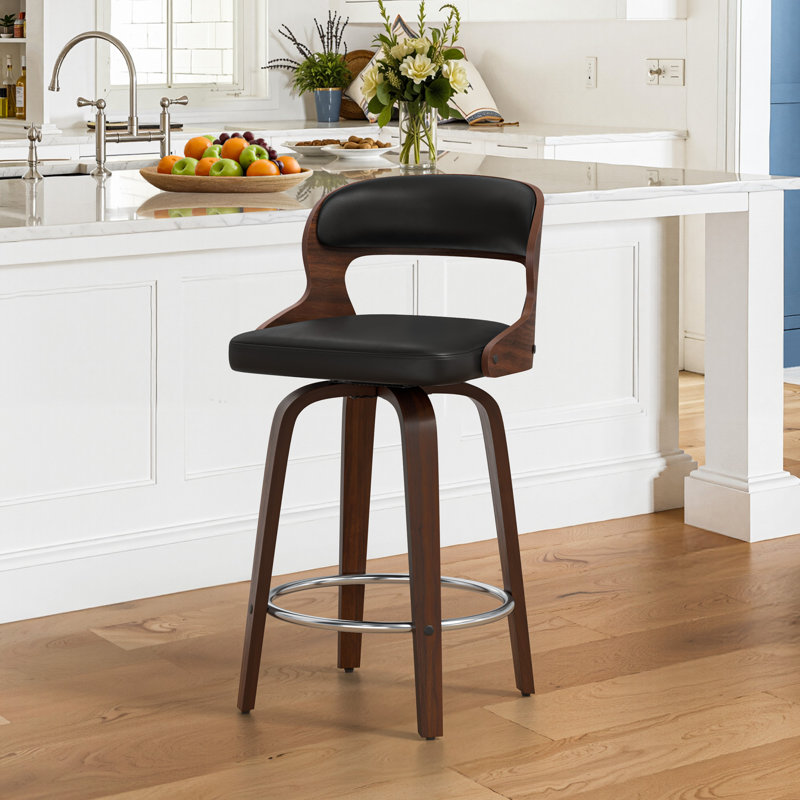 Adelene Swivel Upholstered Counter Stool, Dark Walnut, Black