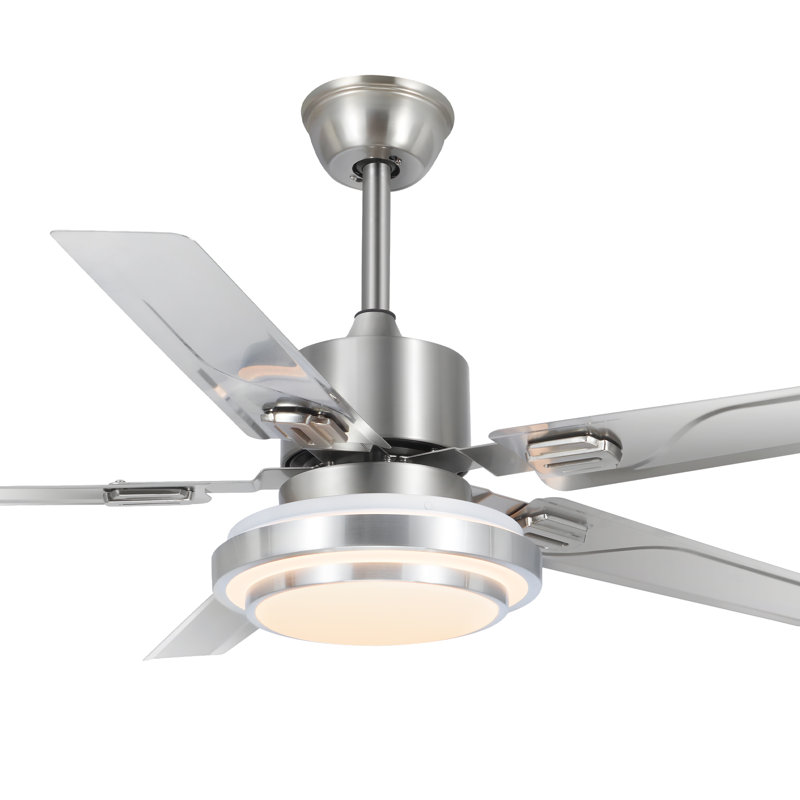 Ventilateur de plafond à 5 pales en acier inoxydable avec télécommande et ensemble d'éclairage Tavin, 52"