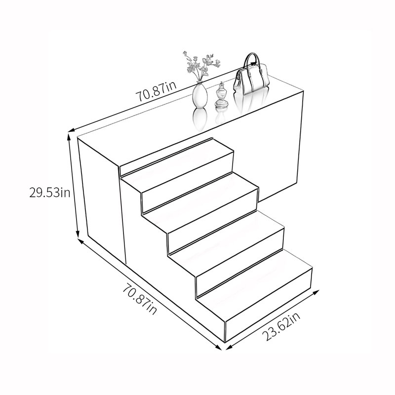Présentoir à marches moderne noir, H 29,53 po x l 70,87 po x P 70,87 po