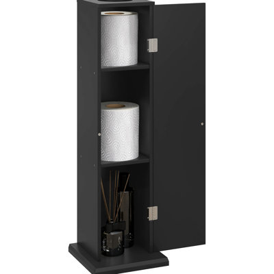 Petite armoire de rangement noire pour la salle de bain, rangement pour papier hygiénique avec portes et étagères, meuble d'angle élégant et moderne de style champêtre pour le papier de toilette, Grandeur