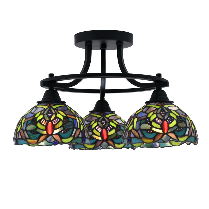 Paramount 3 Light Semi-Flush Shown In Matte Black Finish With 7" Kaleidoscope Art Glass
