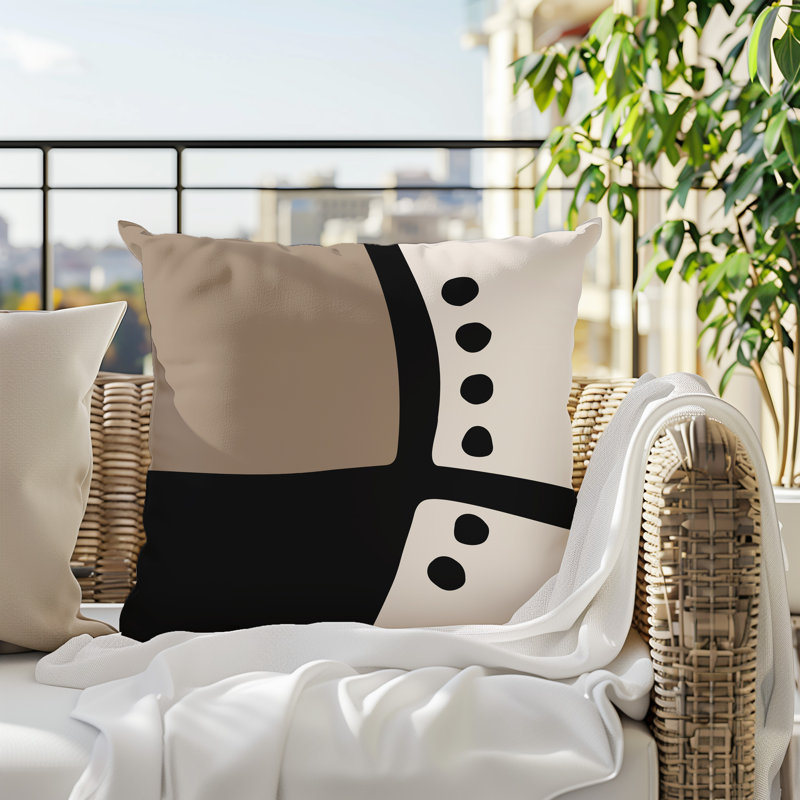 Oreiller carré réversible intérieur / extérieur Tobe Minimalist, H 19 po x l 19 po, Beige / noir / blanc cassé