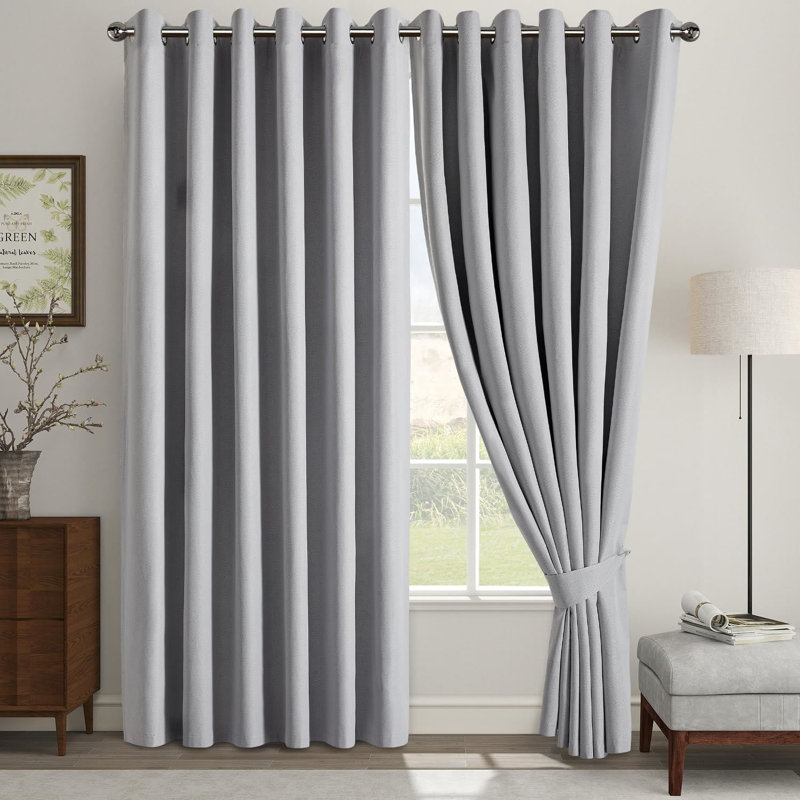 Linen Blend Blackout Curtain Panel Pair, 228cm Width x 228cm Drop, Silver