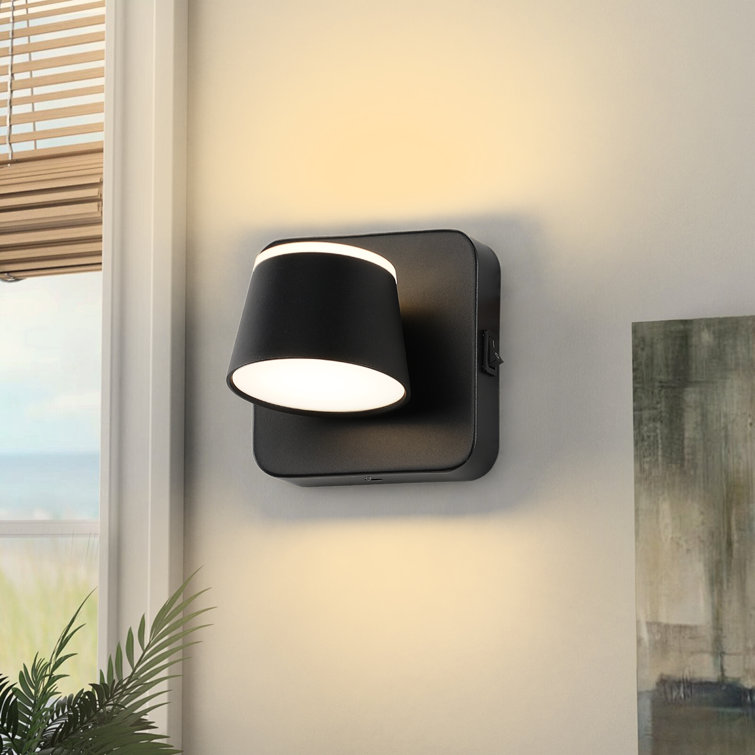 Sand Black 4.72 in. LED Wall Sconce with Remote Control Dimmable Multiple Color Temperatures Rotatable and Timer