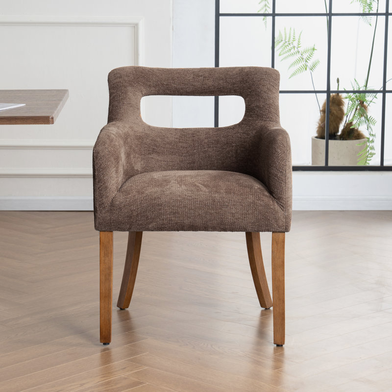 Upholstered Dining Accent Chair With Armrest, Brown
