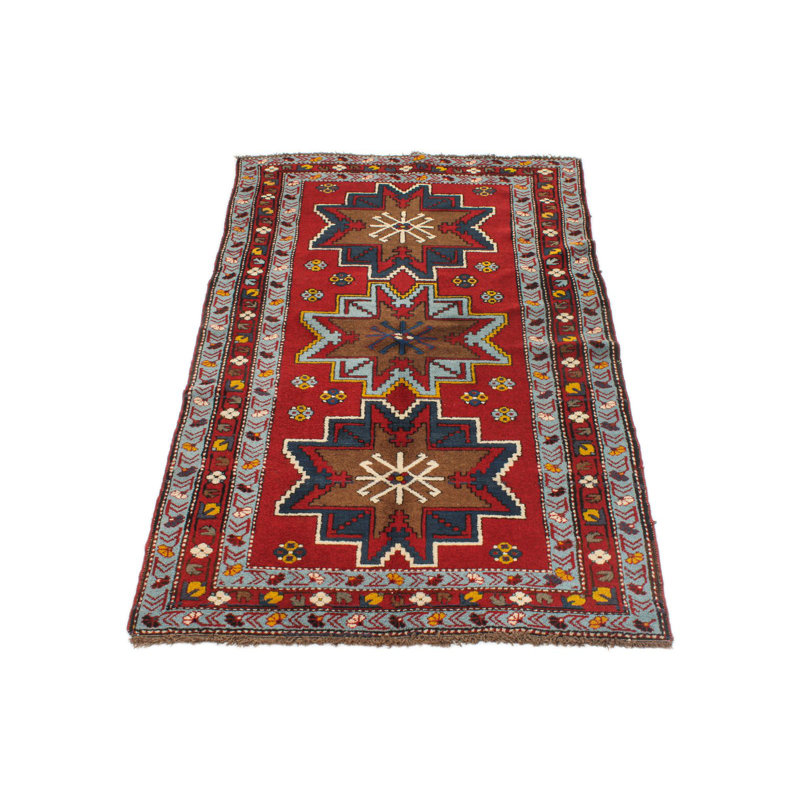 Tapis tribal Kazak rouge et bleu 4 x 6
