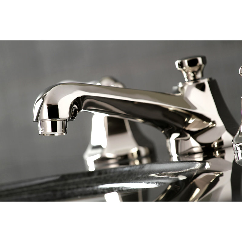 Kingston Brass Metropolitan Two-Handle 3-Hole Deck Mount Widespread Bathroom Faucet with Brass Pop-Up Drain, Polished Nickel