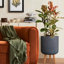 Concrete Effect Cylinder Round Planter on Hardwood Legs, Round Indoor Plant Pot Stand for Indoor Plants, Indoor Flower Pot with Ribbed Pattern-529439268-529439275